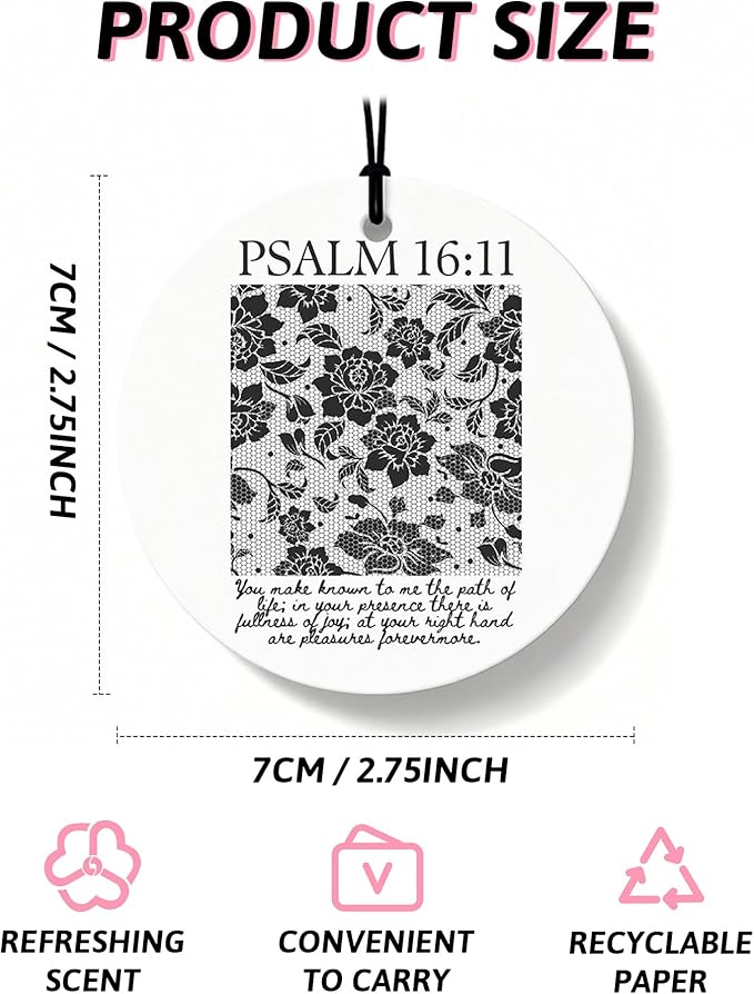 Black Christian Round Car Air Freshener 4 Pcs, Girly Black Bow Floral Religious Hanging Air Freshener for Cars Closet Drawer Books, Cute Preppy Christian Car Accessories Mirror Decor for Women