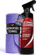 Carfidant Ultimate Car Interior Cleaner - Professional Stain and Odor Remover for Leather, Fabric, Carpet - Tesla Safe, Pet & Kid Friendly - Works on All Interior Surfaces - 18oz + Microfiber Towel