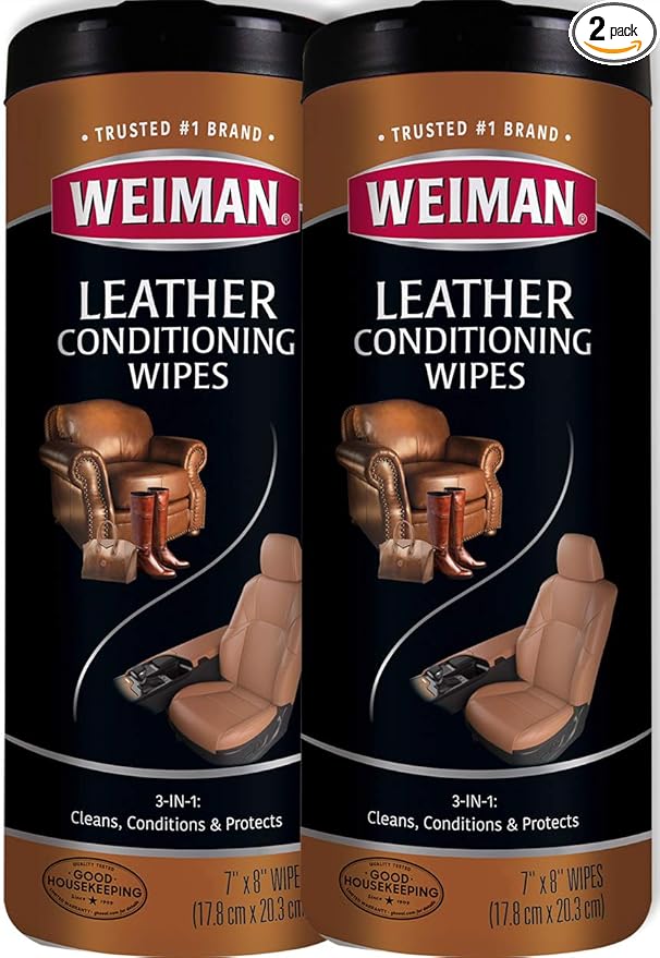 Weiman Leather Wipes - 2 Pack - Clean Condition UV Protection Help Prevent Cracking or Fading of Leather Furniture, Car Seats & Interior, Shoes and More