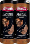 Weiman Leather Wipes - 2 Pack - Clean Condition UV Protection Help Prevent Cracking or Fading of Leather Furniture, Car Seats & Interior, Shoes and More
