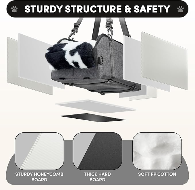 BurgeonNest Center Console Small Dog Car Seat - Portable Pet Cat Puppy Booster Armrest Carseat Up to 11lbs, Anti-Collapse Comfort Car Travel with Washable Fluffy Cushion and Pillow, Milk Cow