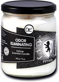 Vetiver Odor Eliminating Highly Fragranced Candle - Eliminates 95% of Pet, Smoke, Food, and Other Smells Quickly - Up to 80 Hour Burn time - 12 Ounce Premium Soy Blend