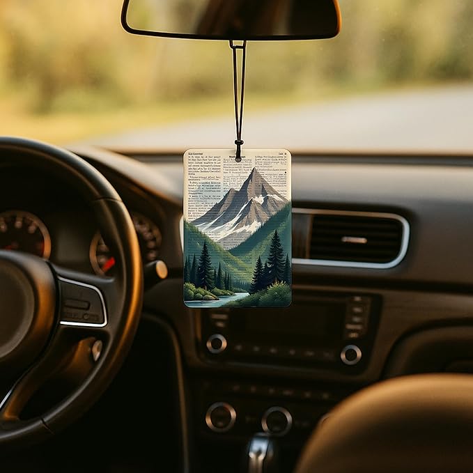 Vintage Mountain Newspaper Car Air Freshener 4 Pcs, Retro Nature Mountain Forest Lake Landscape Air Freshener Hanging for Cars Books Closet Drawer, Retro Car Accessories for Women Men
