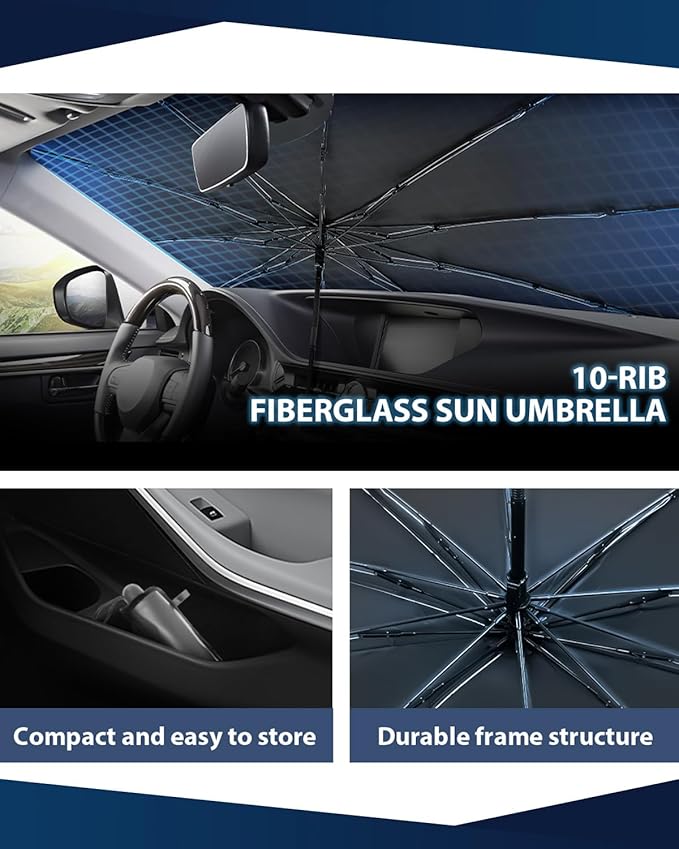 Retractable Windshield Sun Shade for car Windshield Sun Shade,99% UV Blocking,Long-Frequency and Short-Frequency Demand,X-Large(Sunshade 74.8"x35.43",Umbrella 55.12"x31.5")