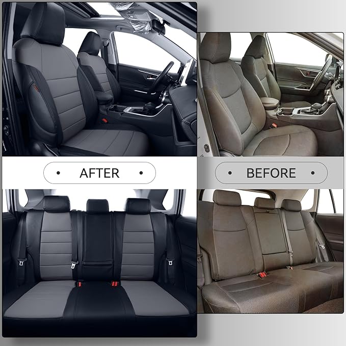 coverdream RAV4 Seat Covers Custom Fit for 2019-2024 2025 Toyota RAV4 LE,XLE,XLE Premium,Limited SUV Seat Cushion,Luxury Waterproof Leather Car Seat Protector(Full Set,Black/Gray)