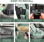 Dog Car Seat for Small Medium Dogs Up to 40lbs, Detachable Washable Soft Pet Booster Travel Bed for Front & Green Seat with Safety Leash Belt
