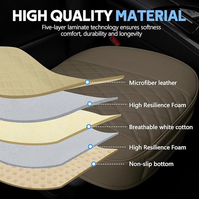 wuyaoyao Leather Car Seat Bottom Covers, Anti-Slip Front Seat Covers for Car, Auto Seat Cover Cushion Pad, Full Wrap Bottom Auto Seat Protector with Pocket Suitable for Most Vehicles (Beige)