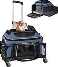Petskd Top and Side Expandable Pet Carrier with Wheels 18x13x9.5 Inches Southwest Airline Approved, Soft-Sided Carrier for Small Cats and Dogs with Locking Safety Zippers and Anti-Scratch Mesh(Blue)