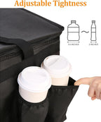 Bodaon Insulated Grocery Bags with 4 Cup Holders -Insulated Bags for Food Delivery with Zippered Top, Food Carrier for Catering, Pizza Bag and Cooler Bag for Takeout, Picnic, Shopping, Car Use