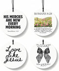 Black Christian Round Car Air Freshener 4 Pcs, Coquette Black Bow Religious Hanging Air Freshener for Cars Closet Drawer Books, Christian Girly Car Accessories Mirror Decor for Women