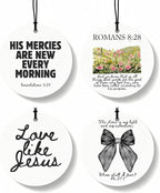 Black Christian Round Car Air Freshener 4 Pcs, Coquette Black Bow Religious Hanging Air Freshener for Cars Closet Drawer Books, Christian Girly Car Accessories Mirror Decor for Women
