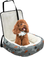 Dog Car Seat for Small Medium Dogs Under 30 lbs, Fully Detachable and Washable Cat Booster Car Seats for Front & Black Seat with Safety Leash Belt (Bone, M)