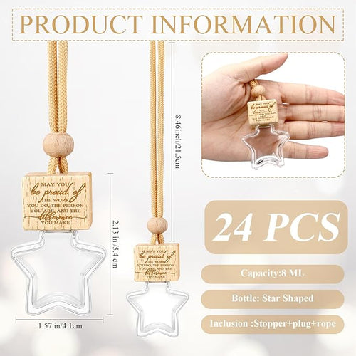 24 Pcs Star Shaped Car Fragrance Diffuser Bottle Bulk - Appreciation Gifts Set Hanging Glass Diffusers with Inspirational Message for Coworker Teacher Staff Thank You Gift (Be Proud of)