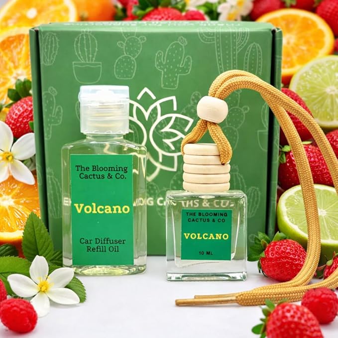 Car Air Freshener with 1 Oz Refill included | Car scented on the go | Car Air Freshener | Long Lasting Hanging Fragrance | Phthalate Free Fragrance. (Volcano (Type), 10 ml)