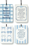 Preppy Blue Christian Air Freshener 4 Pcs, Coquette Blue Bow Religious Bible Verse Hanging Air Freshener for Cars Closet Drawer Books, Girly Christian Car Accessories Mirror Decor for Women