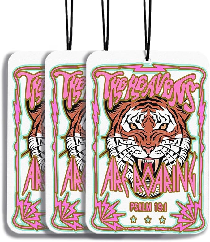 Pink Tiger Car Air Freshener Christian Car Accessories Interior Hanging 3Pcs, Bible Verses The Heavens are Roaring Tiger Decor for Car Christian Religiou Gifts for Women(Real)
