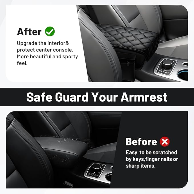 Autorder Center Console Cover for 2011-2019 2020 2021 Jeep Grand Cherokee Accessories Armrest Cover Anti-Scratch Middle Console Pad Leather Armrest Protector