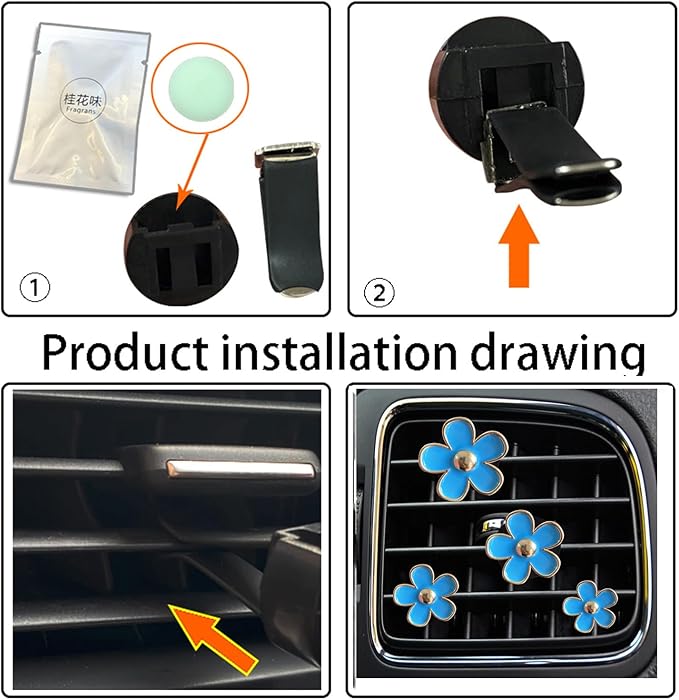 4PCS Daisy Flower Air Vent Clip Air Conditioning Outlet Clip Car Air Freshener Clip Car Interior Decor Charm Colorful Car Interior Accessories for Girls Women (Blue)