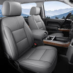 Coverado Chevy Silverado Seat Covers Full Set, Faux Leather Car Seat Covers Fit for 2014-2018 1500, 2015-2019 2500HD 3500HD Chevy Silverado GMC Sierra Crew Double Extended Cab (Gray)