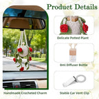 Crochet Car Air Freshener, 8ml Empty Refillable Oil Diffuser Bottle with Hanging Crochet Red Rose Plant & Hanging Tools, Car Rearview Mirror Diffuser for Wall Art & Home & Office Decoration