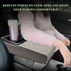 Car Center Console Armrest Pillow, Leather Auto Arm Rest Cover Protector with Cup Holder and Phone Holder, Memory Foam Armrest Cushion for Most Vehicles (Gray, Diamond Pattern)