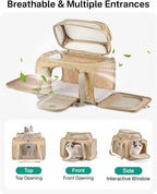 Cat Carrier Airline Approved 17x11x9.5 Inches, Top Expandable Soft Sided Pet Travel Carrier for Cats & Small Dogs, Fits Under Airline Seat with Locking Zippers, Brown