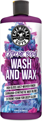 Chemical Guys Extreme Bodywash & Wax Foaming Car Wash Soap, (Works with Foam Cannons/Guns or Bucket Washes) For Trucks, Motorcycles, RVs & More, 32 fl oz, Grape Scent