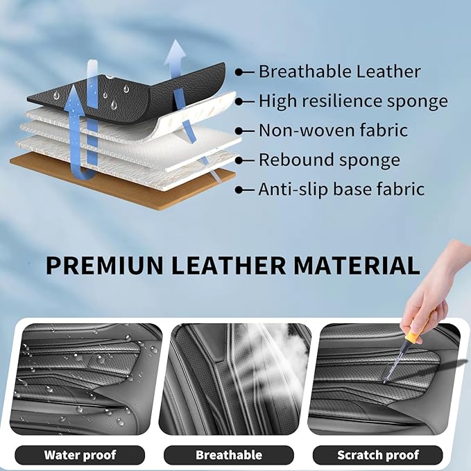 Fit Rogue Car Seat Covers Premium Leather for Nissan Rogue 2014-2025 2026. Waterproof， Breathable, Scratch-Resistant & All-Weather Seat Cushion Protector （Front Seat,All Black