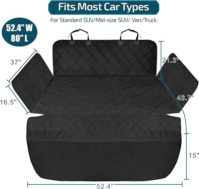 F-color SUV Cargo Liner for Dogs - Waterproof Pet Cargo Liner with Side Flaps, Comfort Dog Cargo Cover with Bumper Flap, Scrachproof Non-Slip for Large SUVs Sedans Trunks Vans, Black