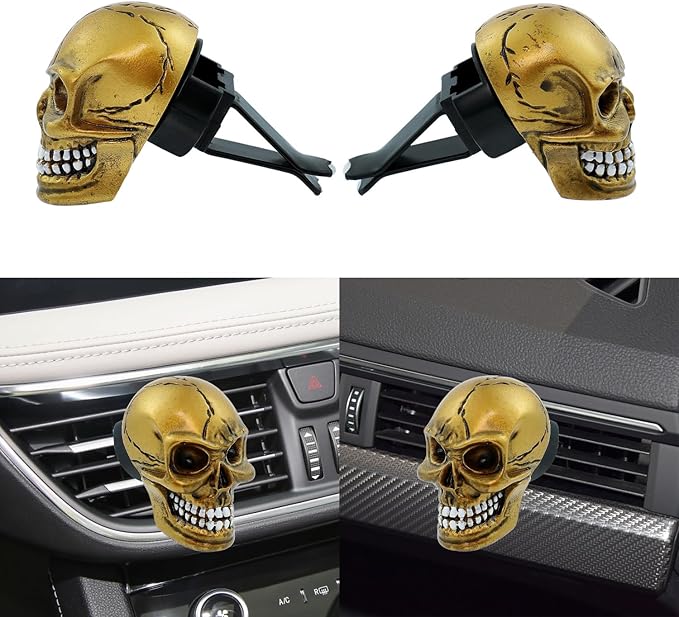 Skull Car Air Fresheners Cute Cool Funny Air Conditioning Vent Perfume Diffuser Decoration Interior Car Accessories 2 pcs