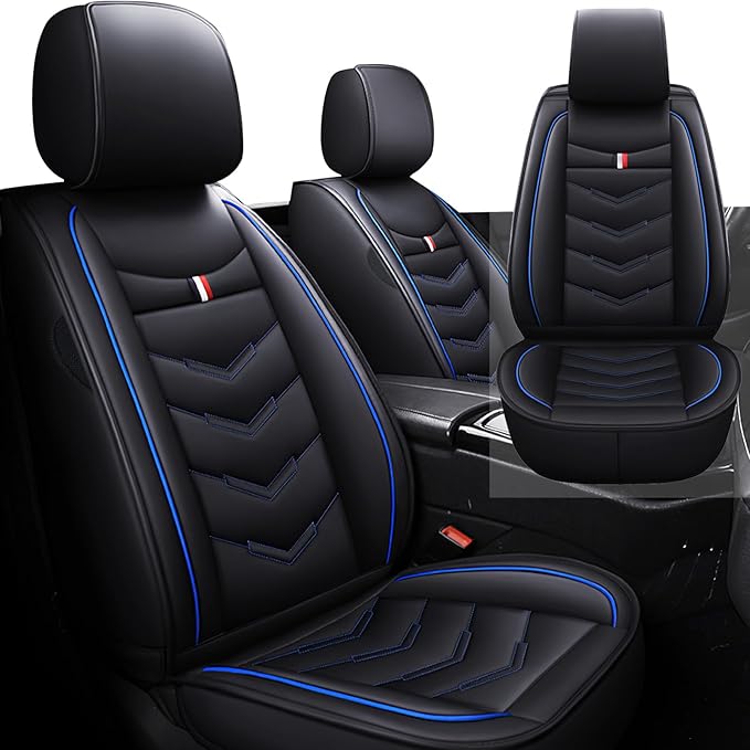Front Seat Cover for Toyota Highlander 2001-2025, Waterproof Durable Premium Leather Car Seat Protector, Comfortable Anti-Slip Stylish Sport Seat Cover(2 Seats Standard,Black Blue)