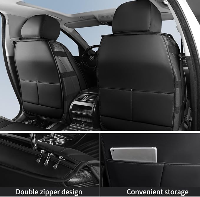 Car Seat Covers, Breathable Faux Leather Auto Seat Covers, Waterproof Automotive Seat Covers, Universal Vehicle Seat Covers for Sedans SUV Pick-up Truck (2 PCS Front Seat, Black)