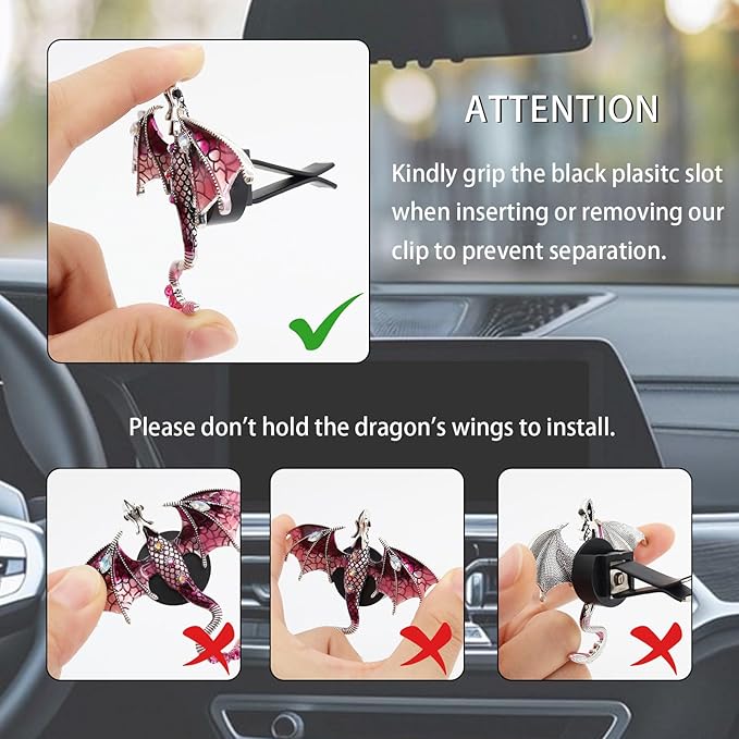 Dragon Car Air Fresheners,2pcs Bling Red Dragon Air Vent Clips Car Decors,Cute Alloy Enamel Wyvern Dragon Vent Clip Dashboard Decorations Accessories,Refillable Diffusers