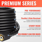 YAMATIC Pressure Washer Hose 25FT x 1/4", 3200 PSI Kink Resistant OEM-Quality Upgrade Power Washer Replacement with M22-14mm Brass Fittings for Ryobi, Troy Bilt, Greenworks, Craftsman