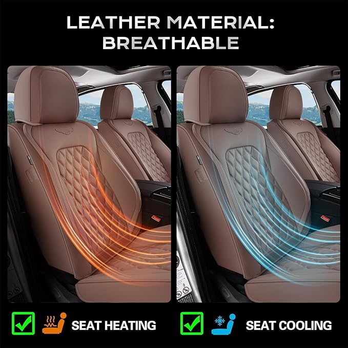 Coverado Full Set Car Seat Covers, Brown Leather Seat Protectors for Cars, Waterproof Luxury Front & Back Car Seat Covers, Universal Fit for Most Cars-Brown