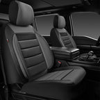 CAR PASS Leather Car Seat Covers Front Seats Only, Universal Fit Automotive Interior Waterproof 3D Foam Back Support Car Seat Covers for Trucks Vans and SUVs Airbag compatible 2 Pieces black gray grey
