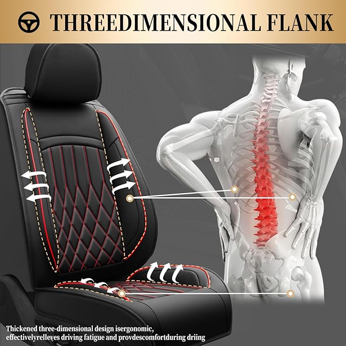 Fit for Equus Seat Covers Compatible with Hyundai Equus 2011-2016 - Waterproof Breathable Leather Automotive Seat Cushions Protector,Airbag Compatible,Only 2 Front seat Covers(Redline)