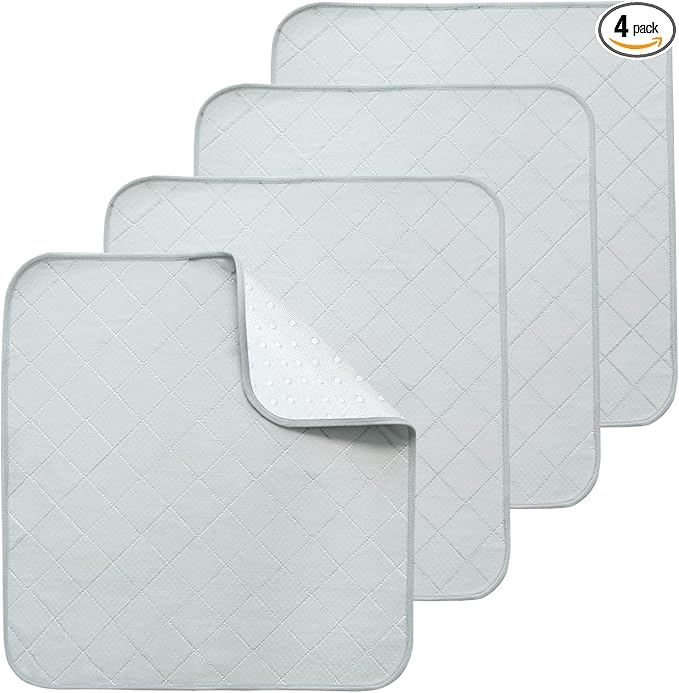 Waterproof Chair Pads for Incontinence, 4 Pack Reusable Seat Protector Pads 22" x 21", Absorbent Wheelchair Pad Covers, Washable Chair Pads for Adults, Kids & Pets - Grey