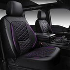 CAR PASS Luxury Nappa Leather Front Seat Covers, Water Resistant 3D Foam Seat Covers with Lumbar Support, Breathable Auto Seat Cover Airbag Compatible Universal Fit Sedan SUV Van Truck, Black Purple