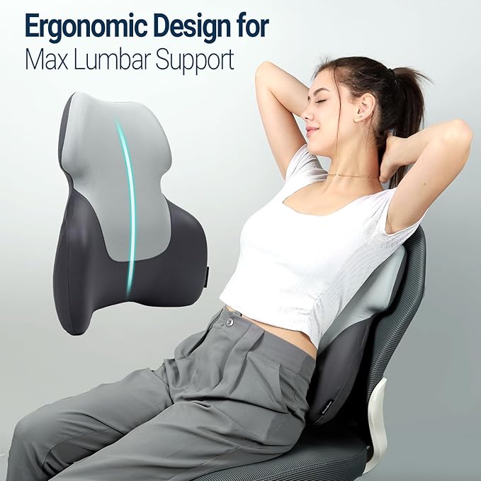 Long Back Lumbar Support Pillow - Fully Entire Back Support - Back Pain Relief and Posture Improved - Memory Foam Back Pillow Cushion for Office Chair, Gaming Chair, Recliner, Car Driving, Grey
