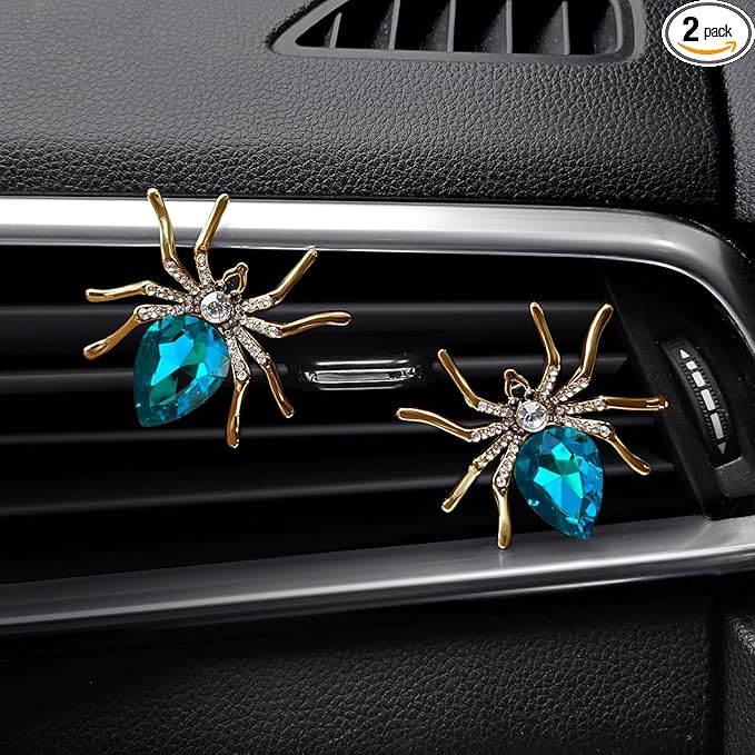 2 Pack Spiders Car Vent Clips Air Freshener Rhinestones Bling Aesthetic Car Vent Accessories Dash Blue Cool Goth Car Accessories