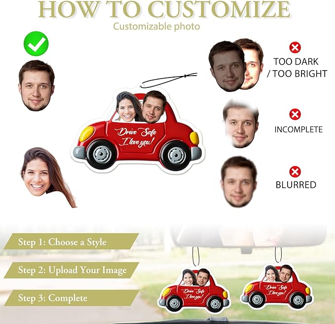 Personalized Valentine's Day Car Air Freshener with Pictures, I Love You, Drive Safe, Fun Couple Gift, Hanging 2Pack