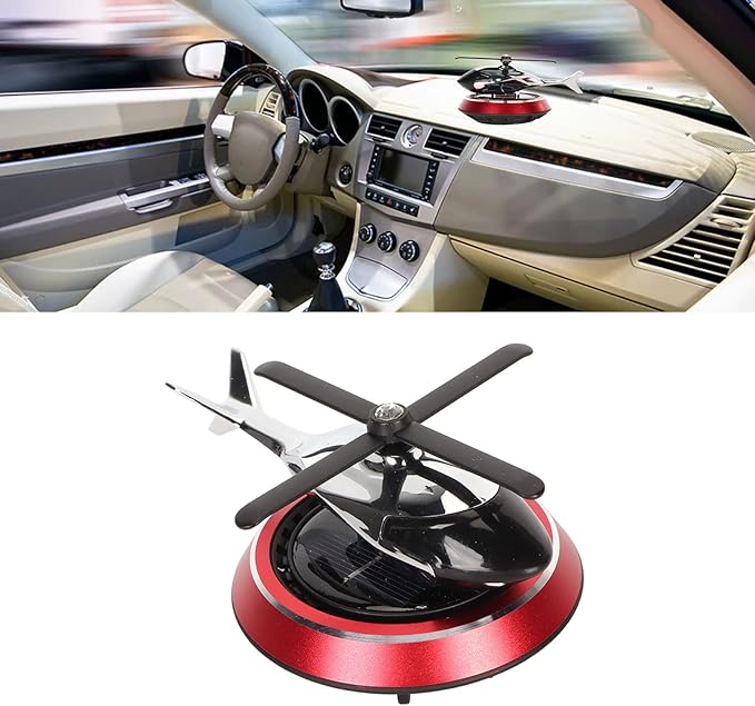 Focket Helicopter Car Air Fresheners Rotating, Solar Car Fresheners Airplane Car Perfume Decoration for Office Bar, Relieve Stress Alloy Car Essential Oil Diffuser for Home (Red)
