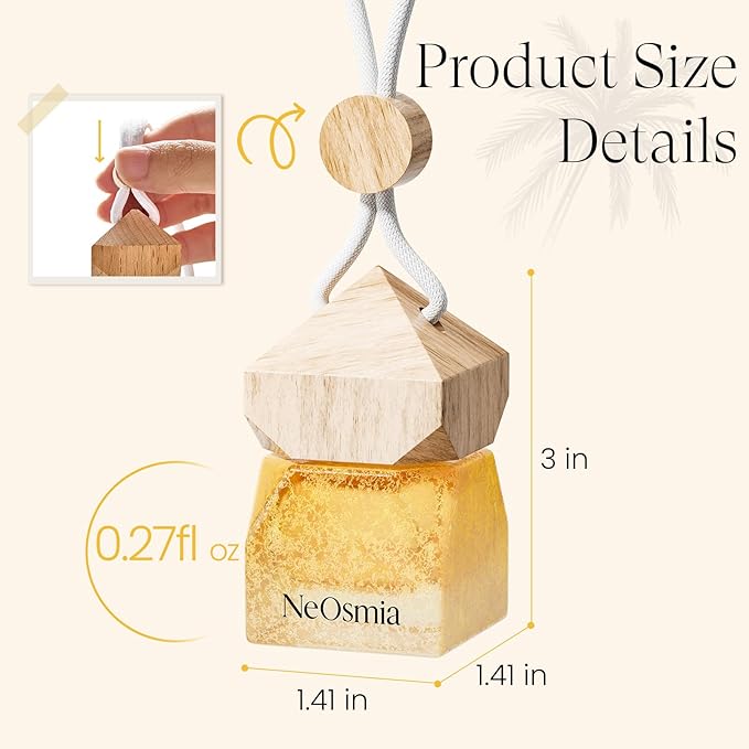 Car Diffuser Hanging- Crackle Glass Air Freshener& Natural Cork, 6 Scents Essential Oil Car Air Freshener, Long Lasting Aesthetic Car Decor Hanging Accessorie(Oud Wood)