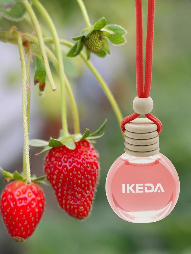 Ikeda Car Air Freshener: Hanging Car Smell Air Freshener | 10ml Hanging Car Perfume | Long Lasting Fragrance | Strong Scents Diffuser for Auto Home (Strawberry)