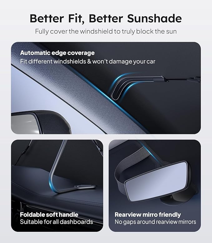 2025 Ice-Shield Car Windshield Sun Shade [100% Sun Block, 4th-Gen Cooling Tech] Reflective Heat Insulation, Portable Foldable Front Window Sunshade Umbrella for Sedans/SUVs - Universal Fit 57"x32"