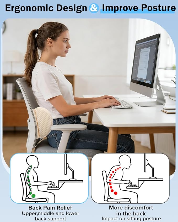 Lumbar Support Pillow for Bed Sleeping Couch, Relief Lower Back Pain, Waterproof Small Lumbar Pillow for Car, Recliner Cushions for Elderly, Memory Foam Office Chair Lower Back Support Cushion