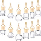 Patelai 12 Pcs 8ml Hanging Car Air Freshener Perfume Bottle Empty Clear Glass Essential Diffuser Oil Aromatherapy Fragrance Perfume Pendant Glass Bottle Decor(Assorted Style)