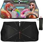 Funny Flamingo Driving Car Windshield Sunshade Umbrella Funny Flamingos Sun Shade for Car Windshield Umbrella Upgraded Sunshades Blocks UV & Heat Front Window Shades for SUV Sedan Auto