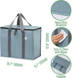 VENO 2 Pack Cooler Bag and Insulated Grocery Bags for Food Delivery, Collapsible Cooler. Reusable Shopping Bags for Groceries with Hard Bottom, Zippered, Foldable, Heavy-Duty (Light Blue, 2 Pack)